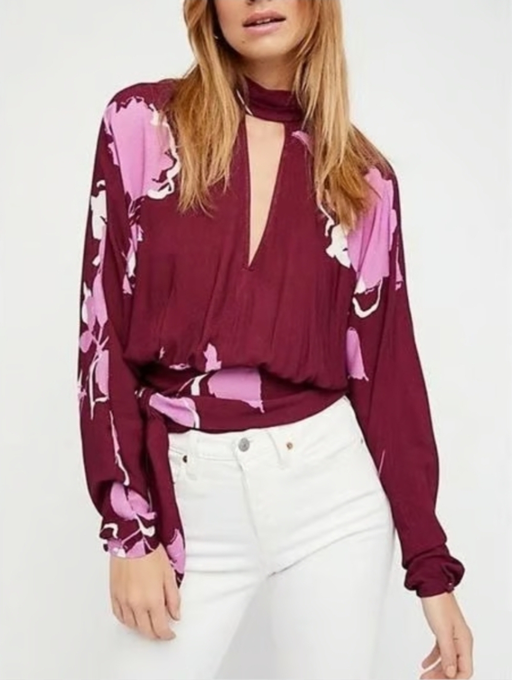 Free People Say You Love Me Floral Print Keyhole Blouse Size S